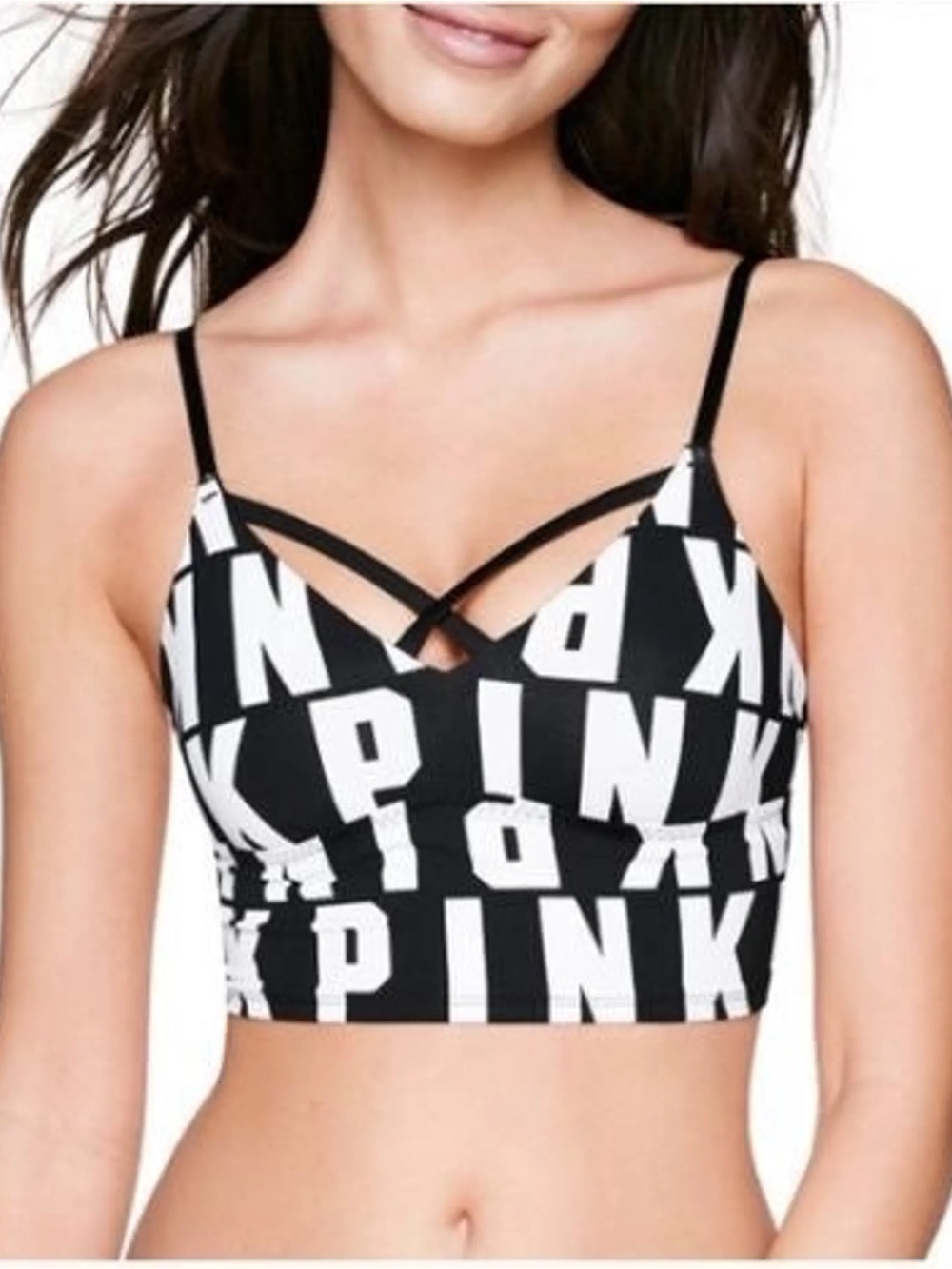 VS PINK Ultimate Unlined Black & White Logo Bralette
